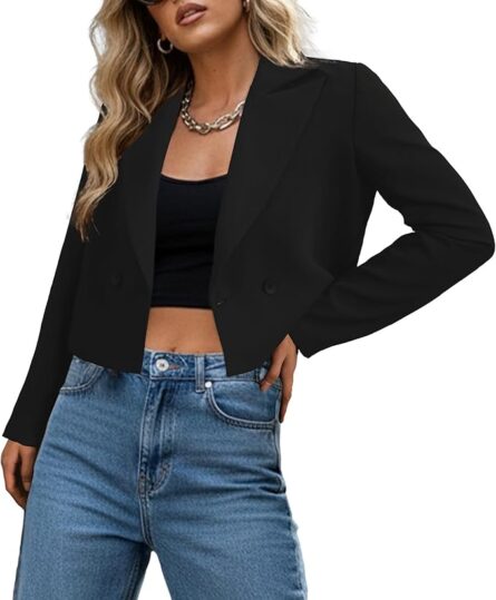 Women's Tailored Cropped Double-Breasted Blazer – Smart Casual Office Jacket - Image 5