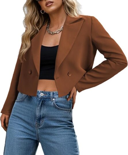 Women's Tailored Cropped Double-Breasted Blazer – Smart Casual Office Jacket - Image 6