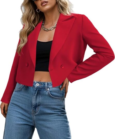 Women's Tailored Cropped Double-Breasted Blazer – Smart Casual Office Jacket - Image 8