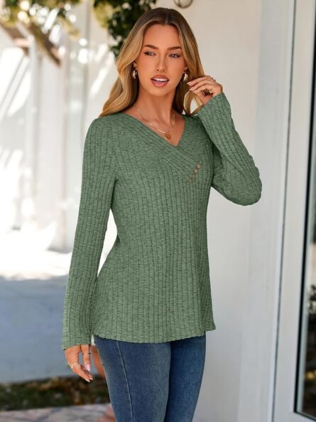 Women's Soft V-Neck Sweatshirt – Relaxed Fit Longline Casual Pullover - Image 3