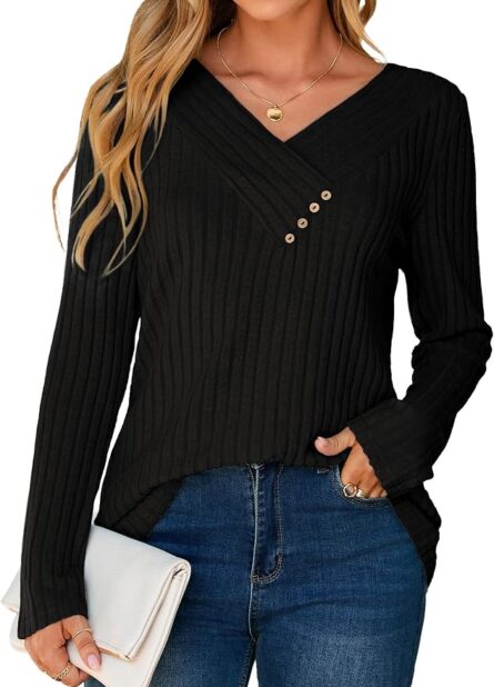 Women's Soft V-Neck Sweatshirt – Relaxed Fit Longline Casual Pullover - Image 5
