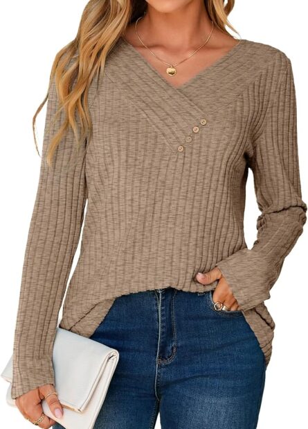 Women's Soft V-Neck Sweatshirt – Relaxed Fit Longline Casual Pullover - Image 6