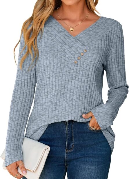 Women's Soft V-Neck Sweatshirt – Relaxed Fit Longline Casual Pullover - Image 7