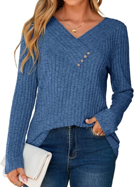 Women's Soft V-Neck Sweatshirt – Relaxed Fit Longline Casual Pullover - Image 8