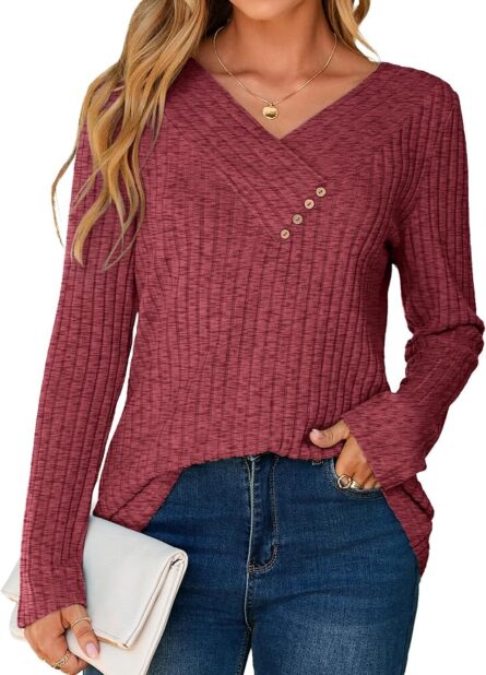 Women's Soft V-Neck Sweatshirt – Relaxed Fit Longline Casual Pullover - Image 9