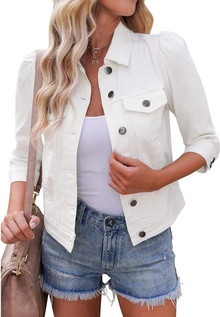 Women's Cropped Denim Shacket with Puff Sleeves & Pockets - Image 6