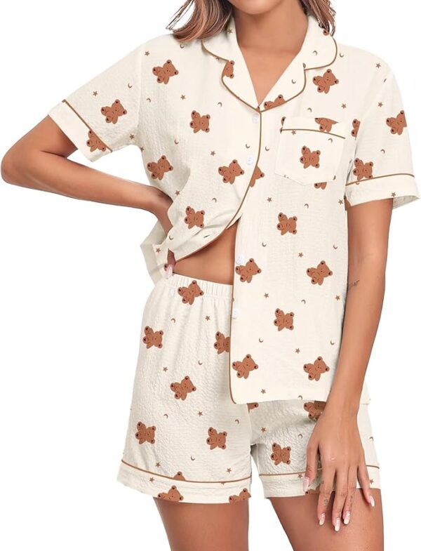 Women-printed-pajama-set-beige-bear