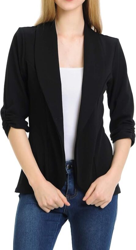 Women's Ruched Sleeve Work Blazer Jacket - Image 2