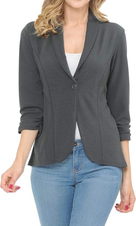 Women's Ruched Sleeve Work Blazer Jacket - Image 3