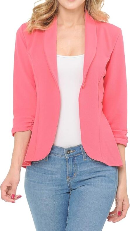 Women's Ruched Sleeve Work Blazer Jacket - Image 4