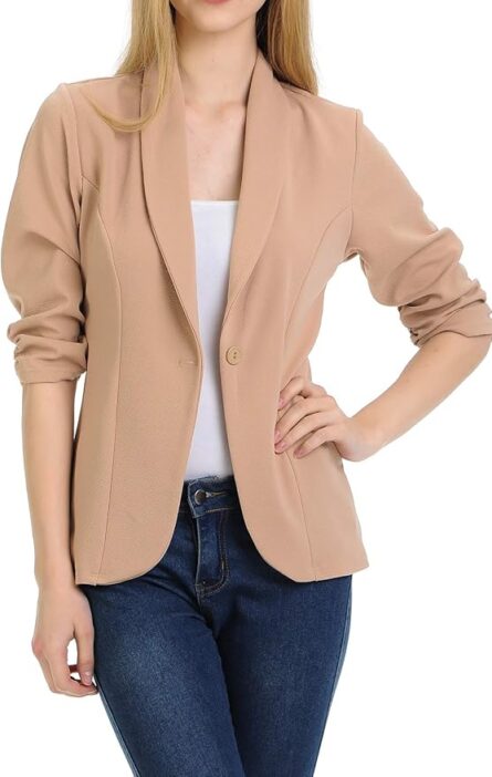 Women's Ruched Sleeve Work Blazer Jacket - Image 7