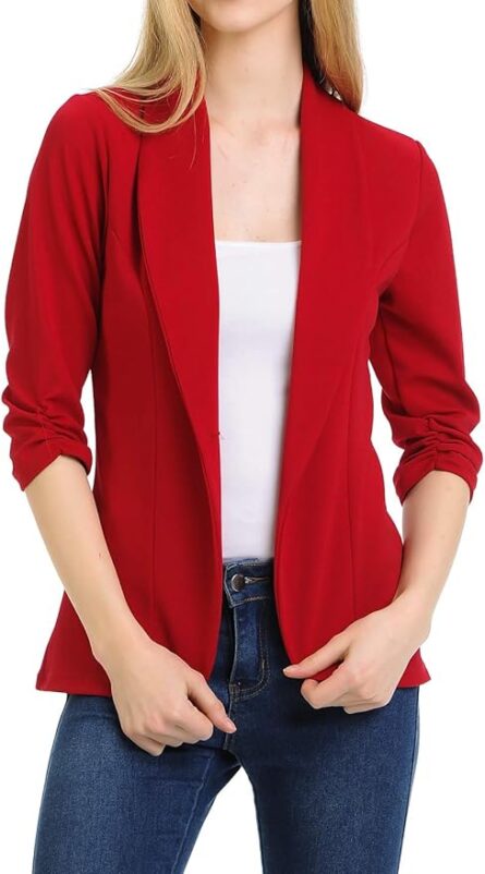 Women's Ruched Sleeve Work Blazer Jacket - Image 8