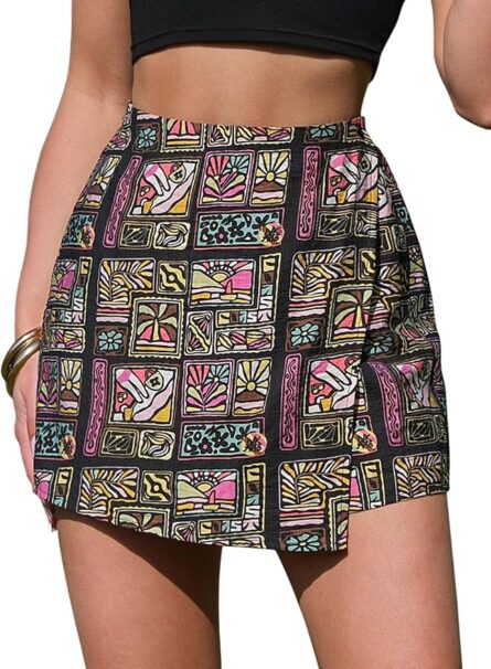 Women's Tropical Print Skort – High Waist Wrap Mini Skirt Shorts - Image 7