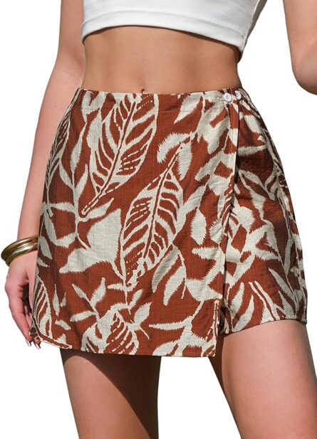 Women's Tropical Print Skort – High Waist Wrap Mini Skirt Shorts - Image 6