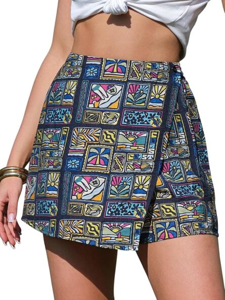 Women's Tropical Print Skort – High Waist Wrap Mini Skirt Shorts - Image 5