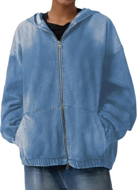 Women's Hooded Denim Jacket with Full Zip & Pockets - Image 4