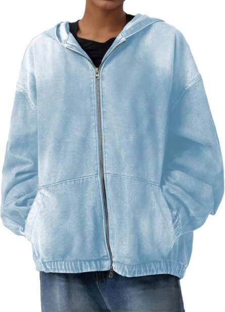 Women's Hooded Denim Jacket with Full Zip & Pockets - Image 5